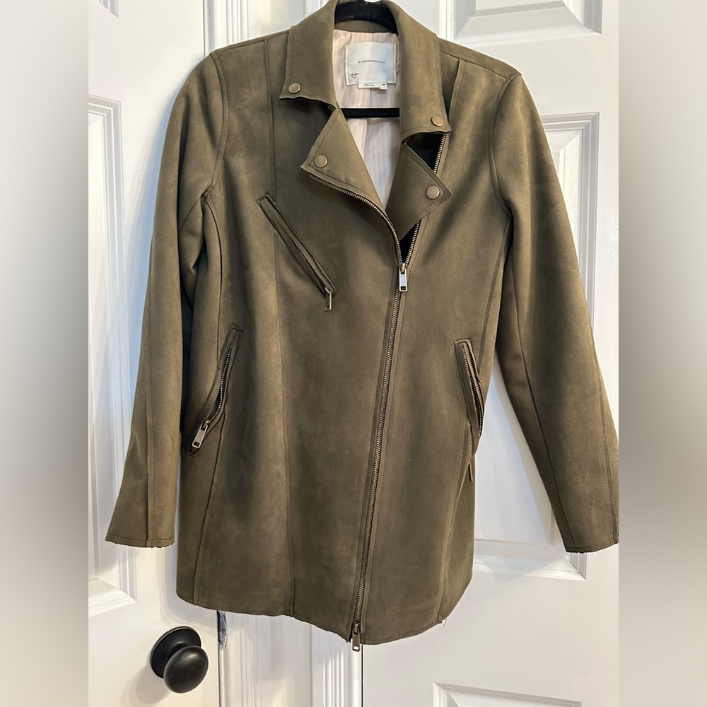 Anthropologie green moleskin long motorcycle jacket Petite XS